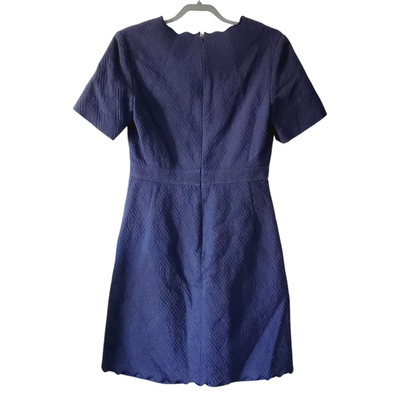 Tory Burch Jacquard Scalloped Navy Sheath Dress Classic Preppy 8 - Picture 3 of 7